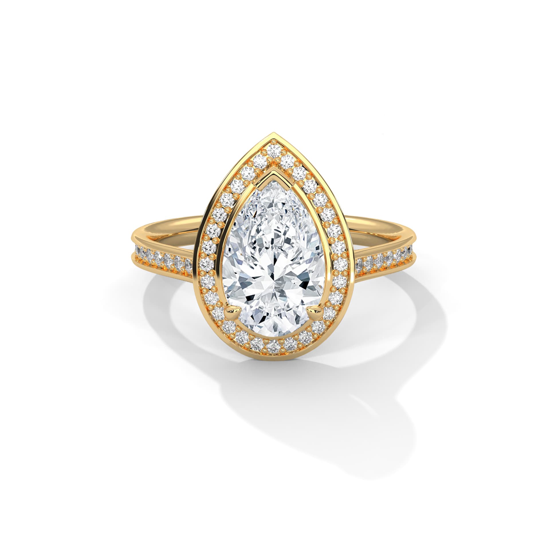 Halo Ring With Pear Diamond In White Gold