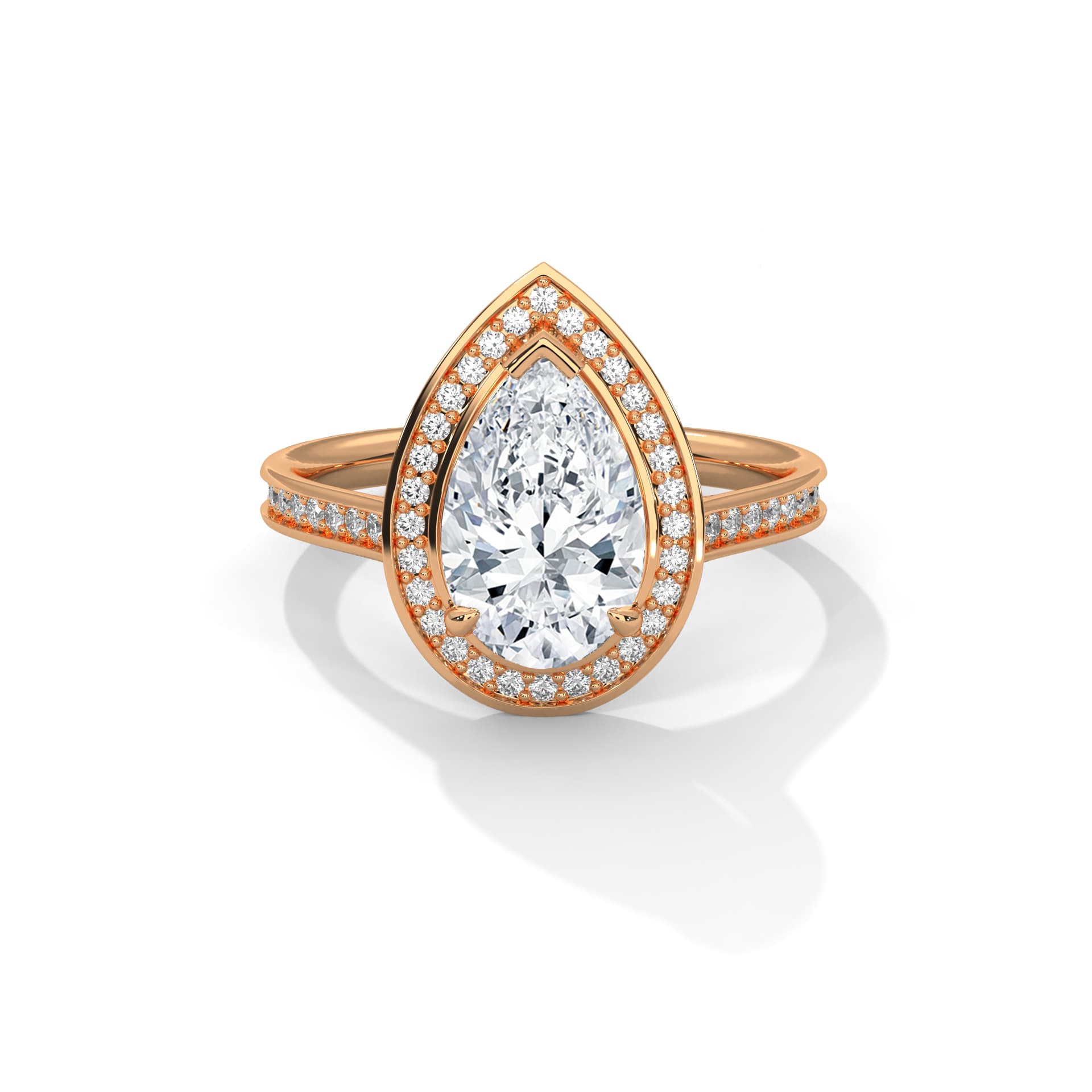 Halo Ring With Pear Diamond In White Gold thumbnail 5