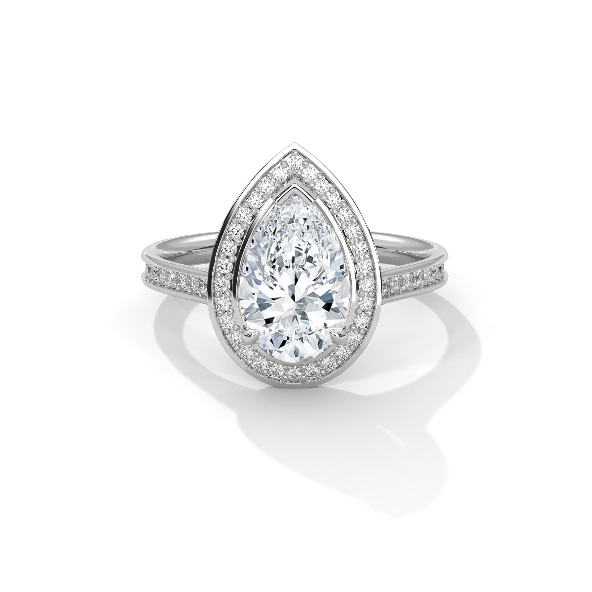 Halo Ring With Pear Diamond In White Gold thumbnail 6