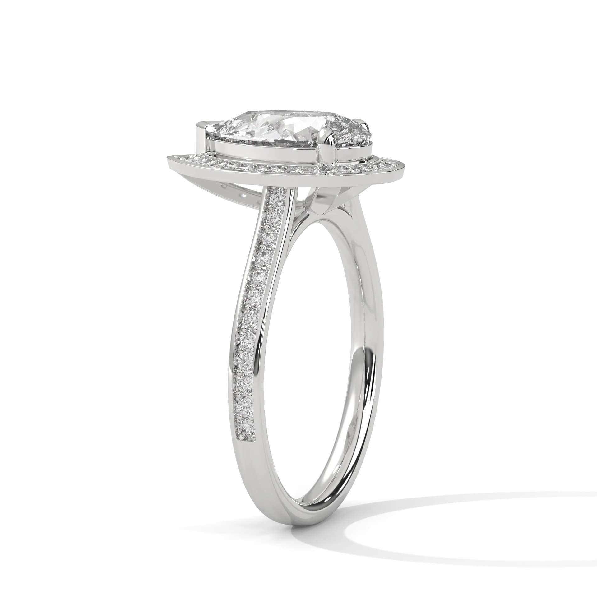 Halo Ring With Pear Diamond In White Gold thumbnail 10