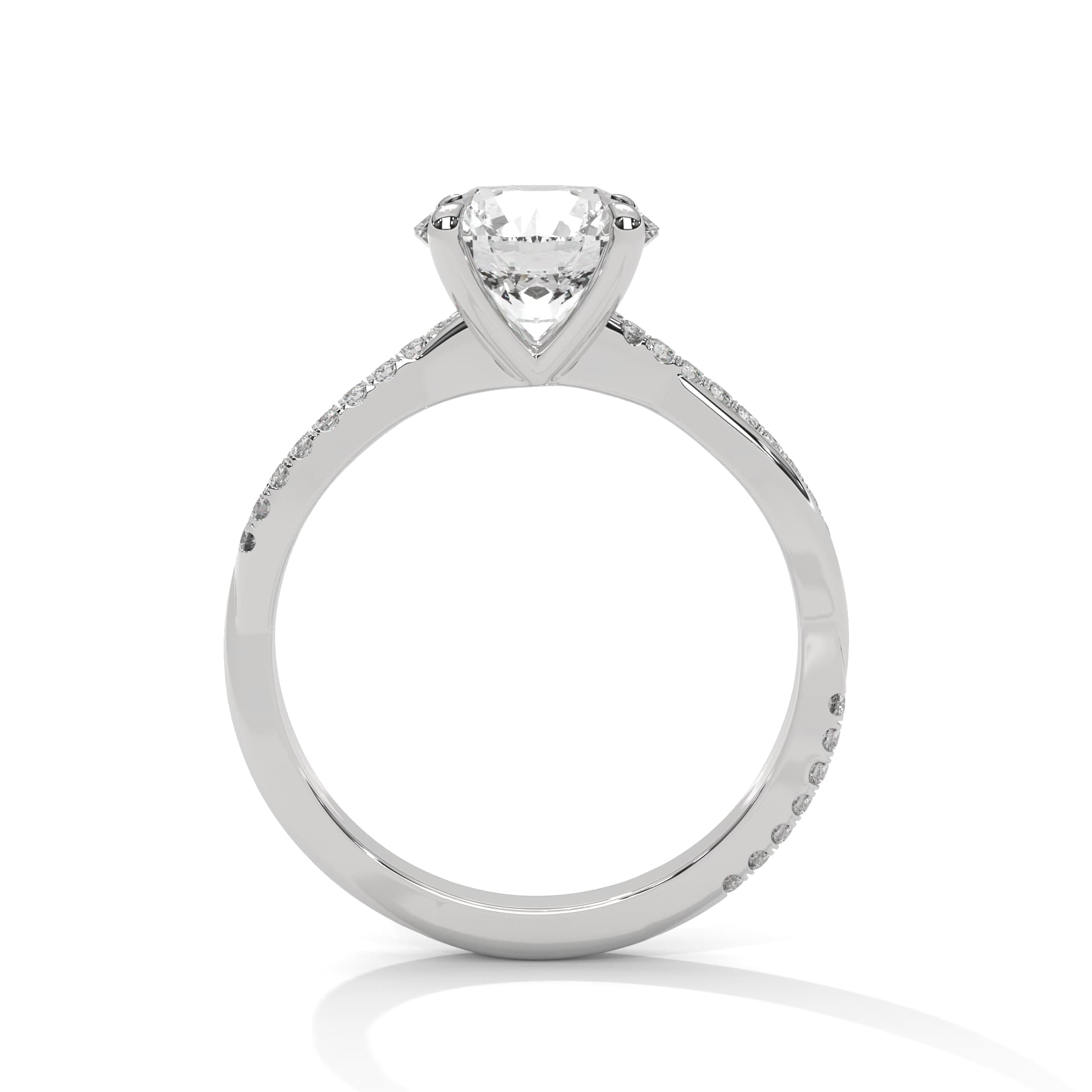 Sidestone Ring With Round Diamond In White Gold