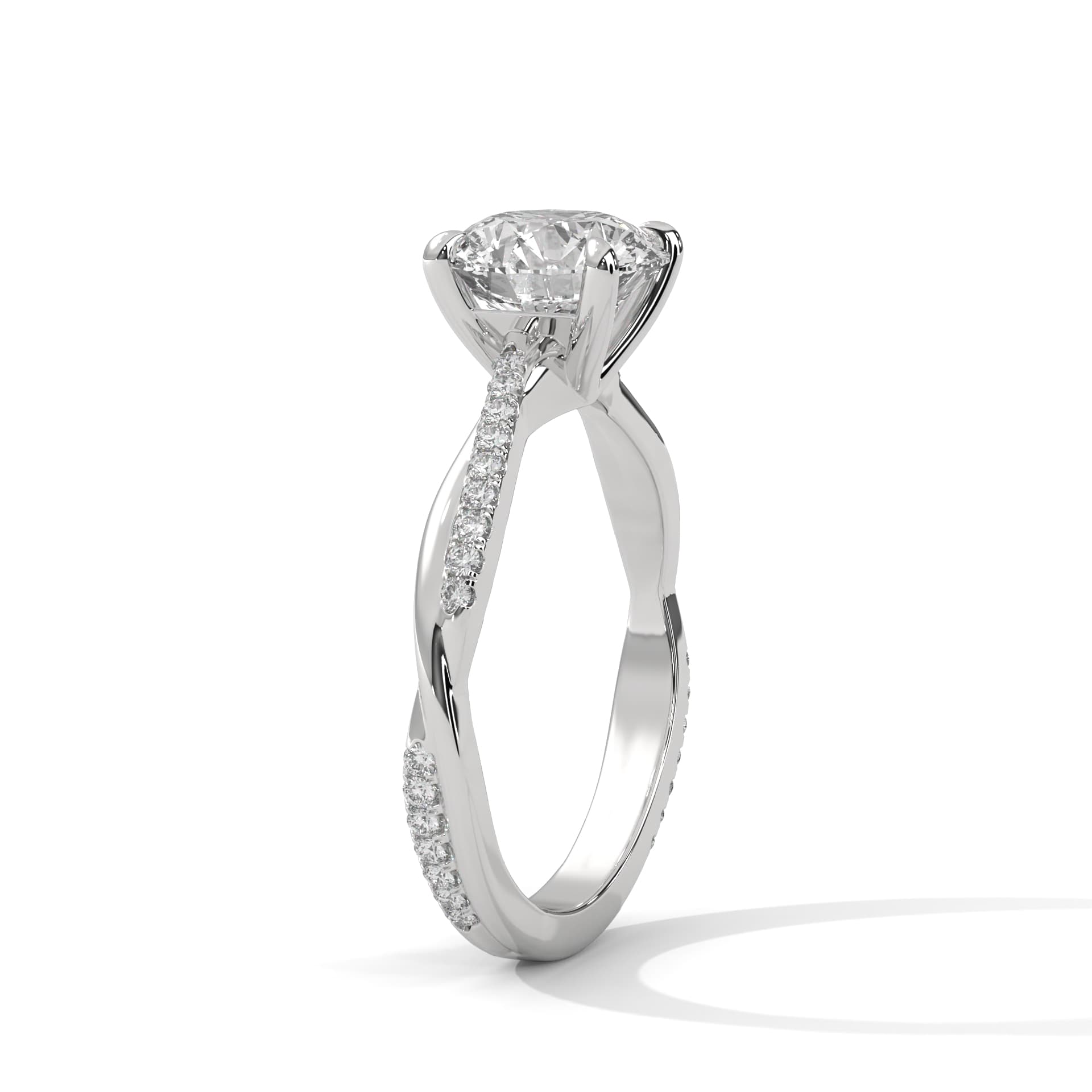 Sidestone Ring With Round Diamond In White Gold thumbnail 9
