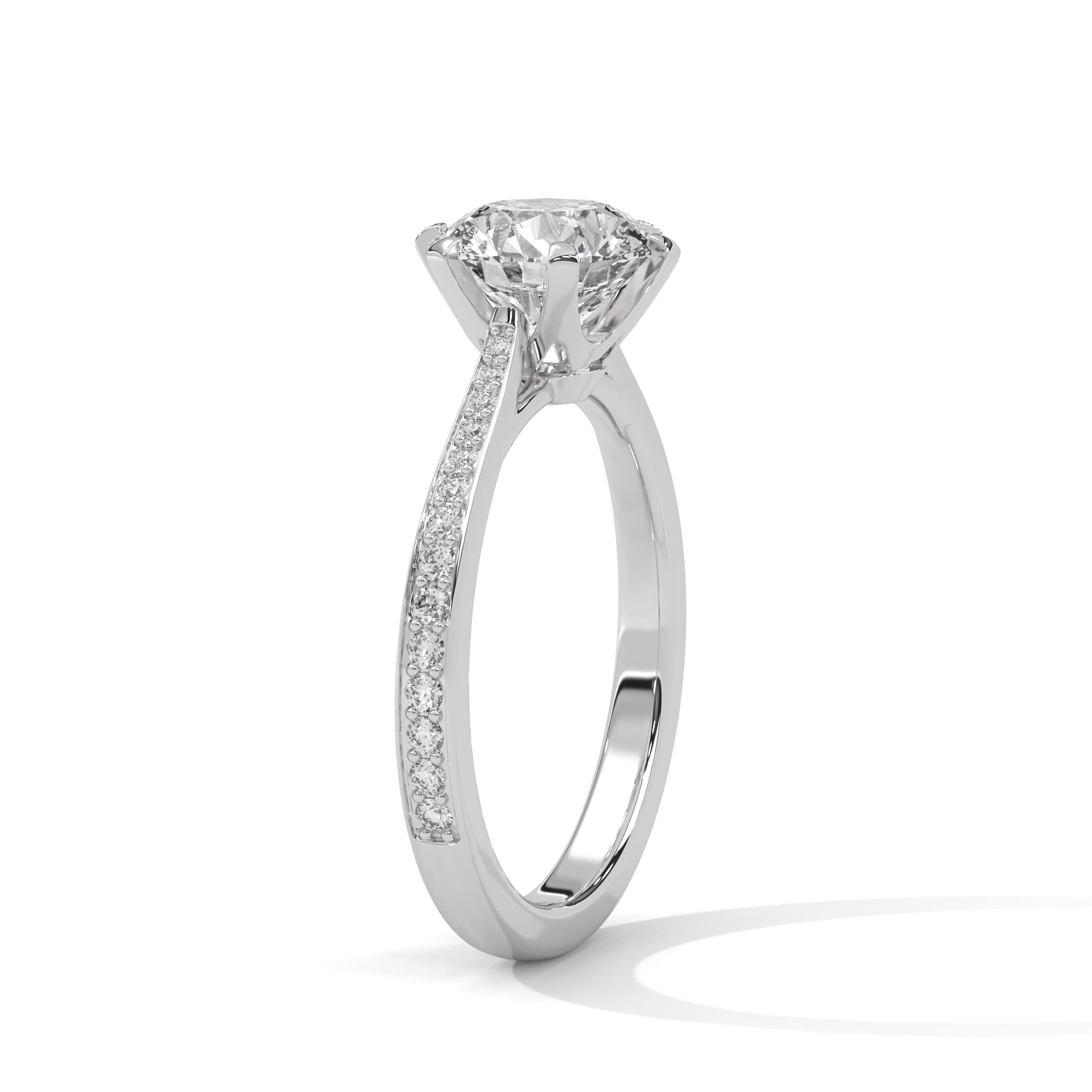 Sidestone Ring With Round Diamond In White Gold thumbnail 9