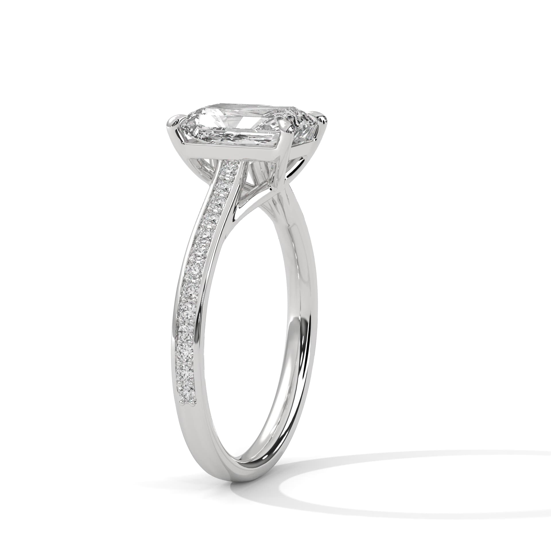 Sidestone Ring With Round Diamond In White Gold thumbnail 10