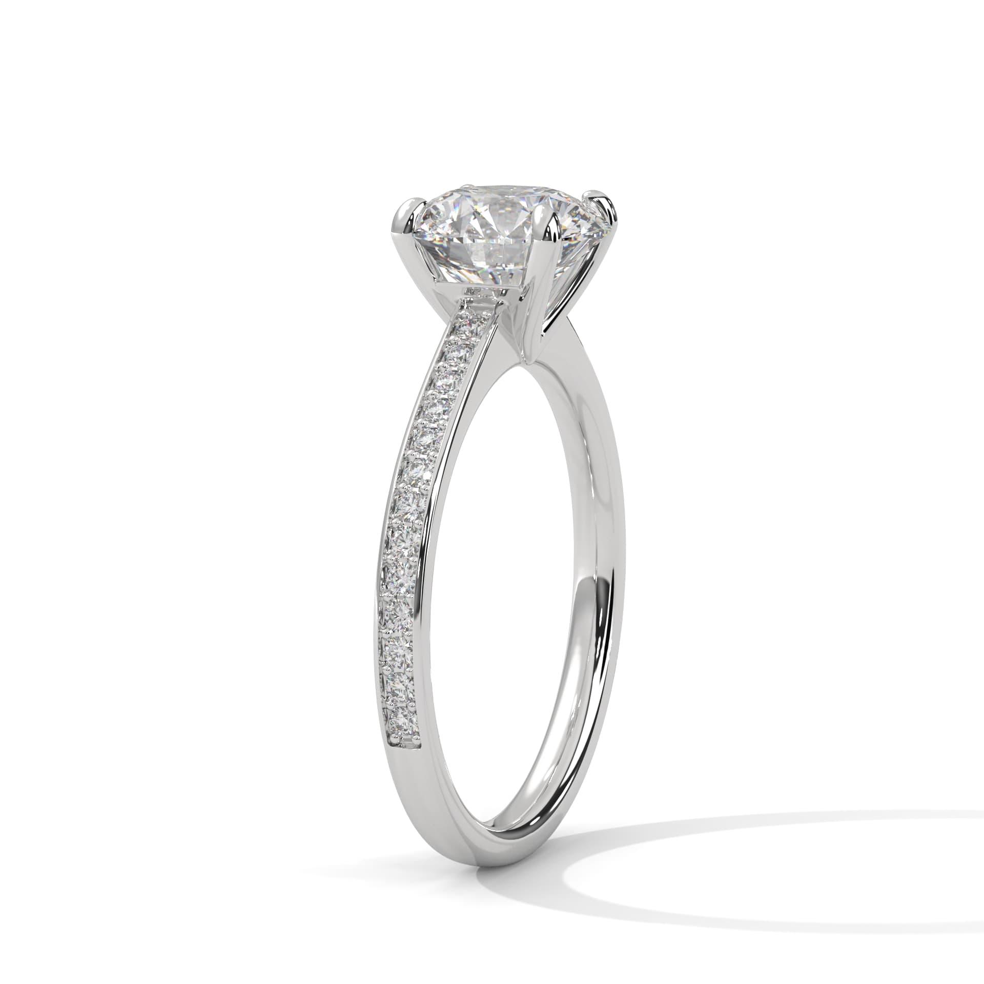 Sidestone Ring With Round Diamond In White Gold thumbnail 20