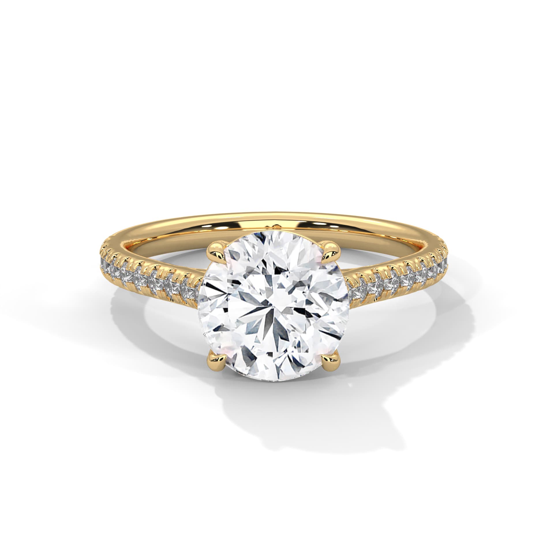 Sidestone Ring With Round Diamond In Yellow Gold thumbnail 5
