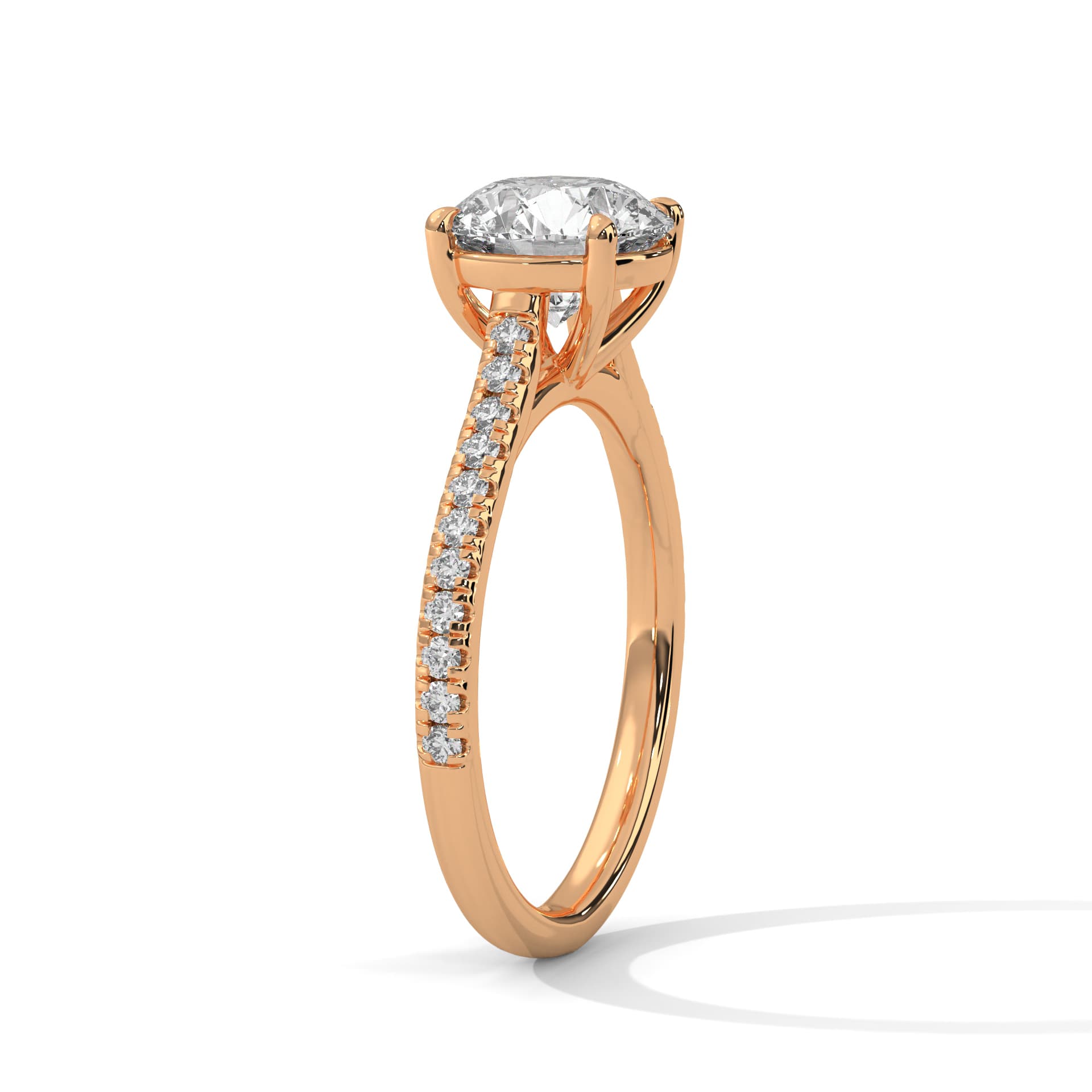 Sidestone Ring With Round Diamond In Yellow Gold thumbnail 7