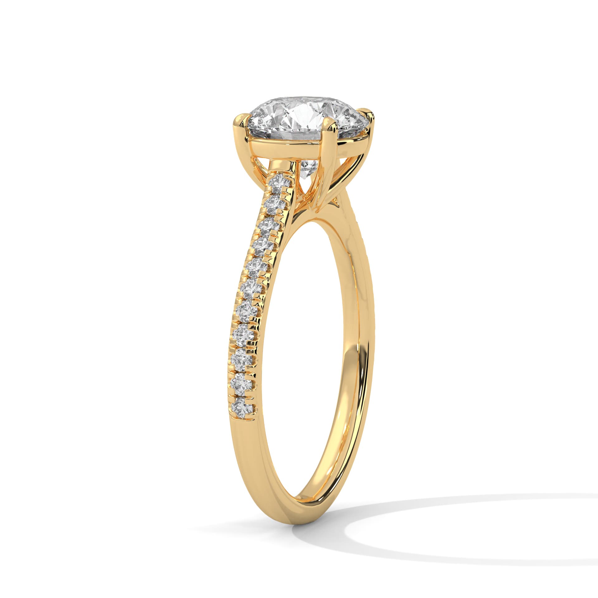 Sidestone Ring With Round Diamond In Yellow Gold thumbnail 8