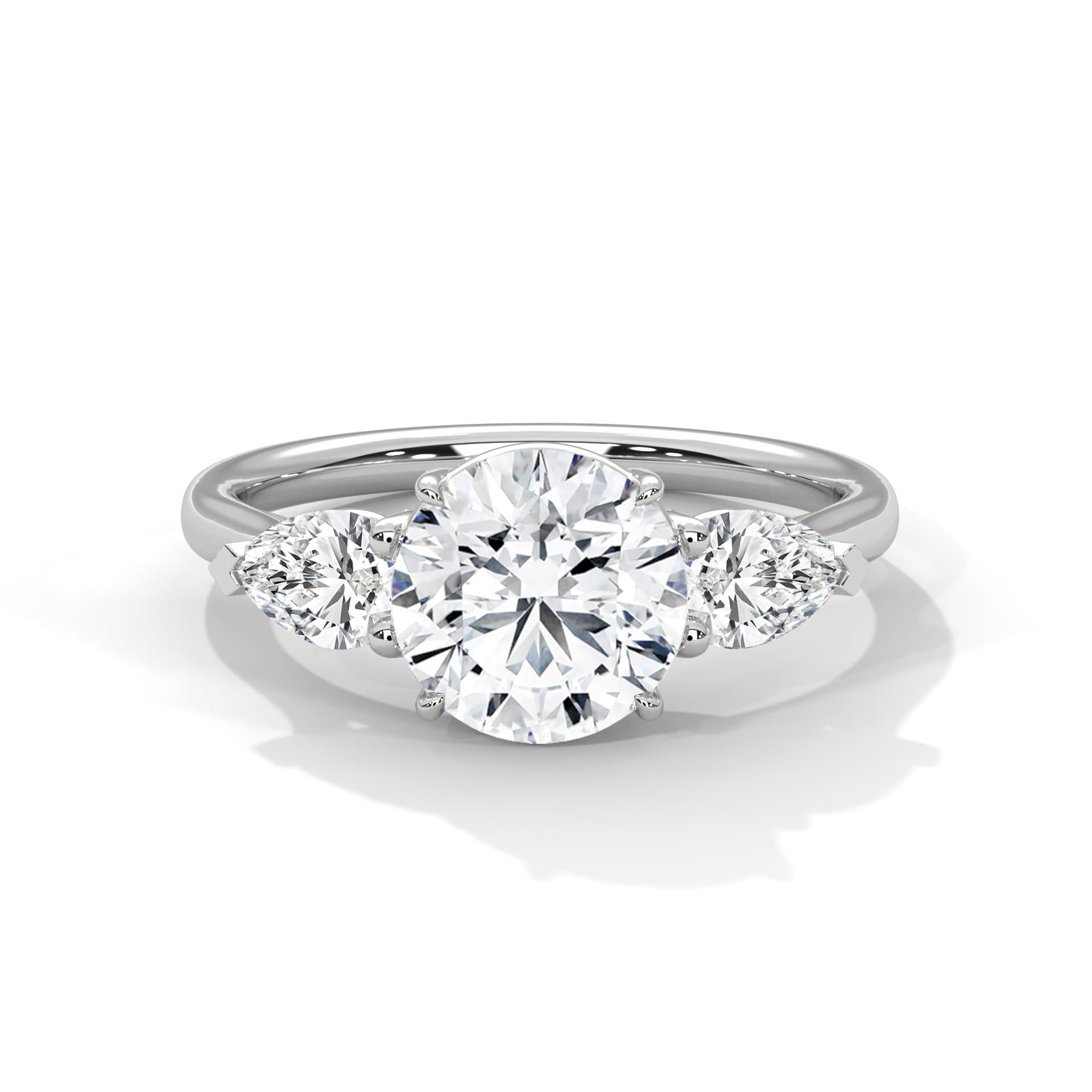 ThreeStone Ring With Round Diamond In White Gold thumbnail 7