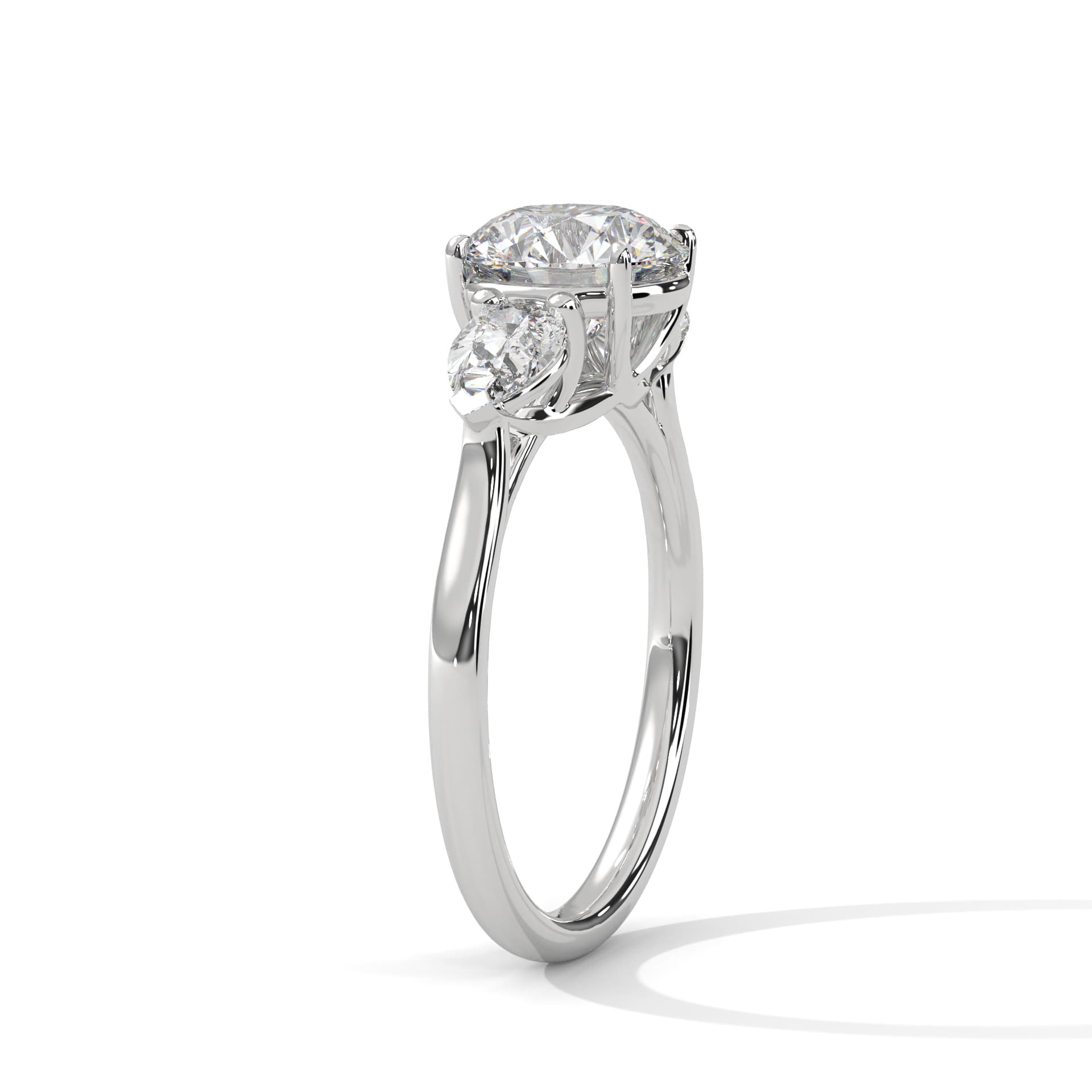 ThreeStone Ring With Round Diamond In White Gold thumbnail 9