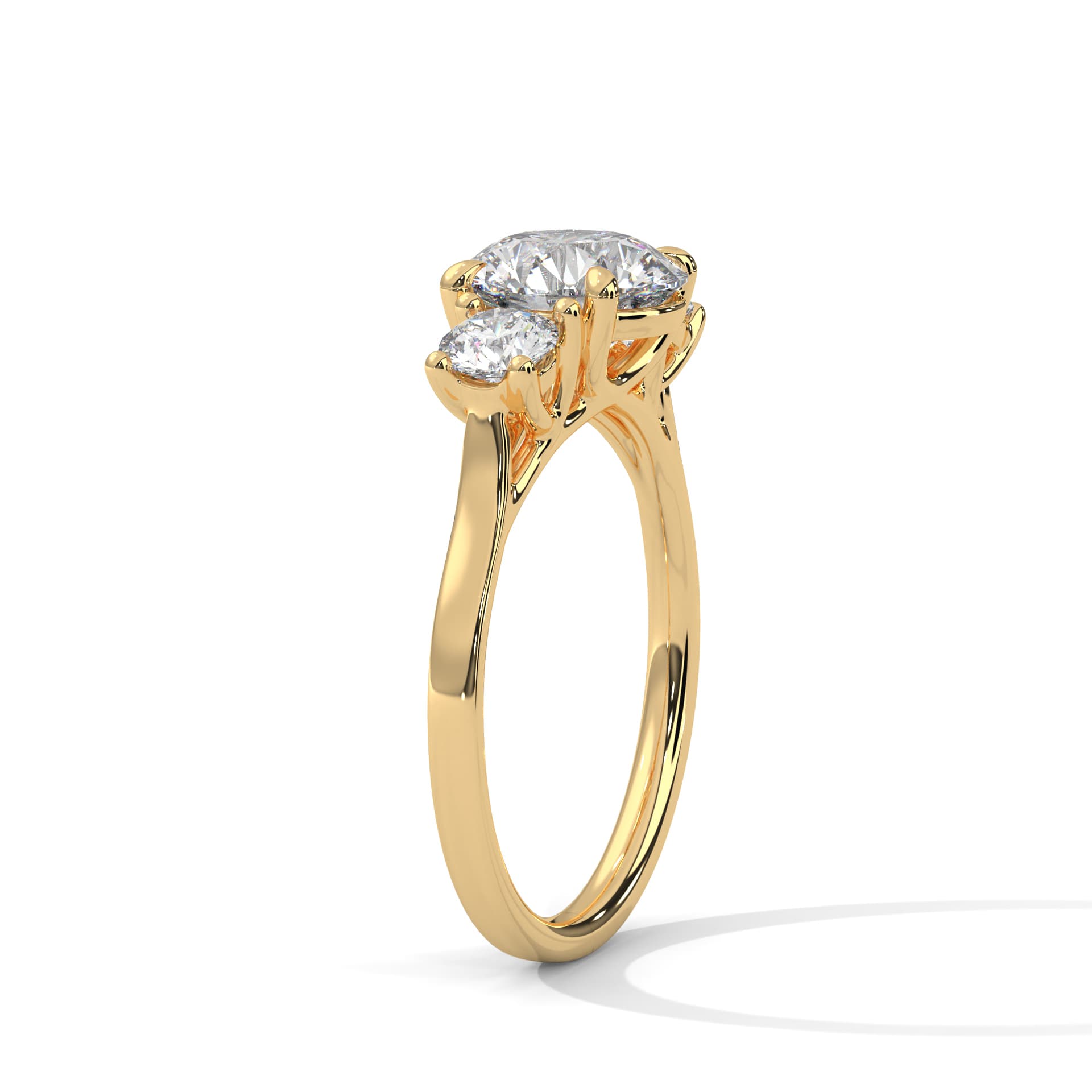 ThreeStone Ring With Round Diamond In Yellow Gold thumbnail 5